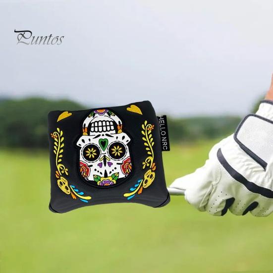 Mallet Putter Cover Magnetic Mallet Golf Club Cover Unique Skull Printed Golf Putter Headcover Blade Putter Protection Golf Accessory
