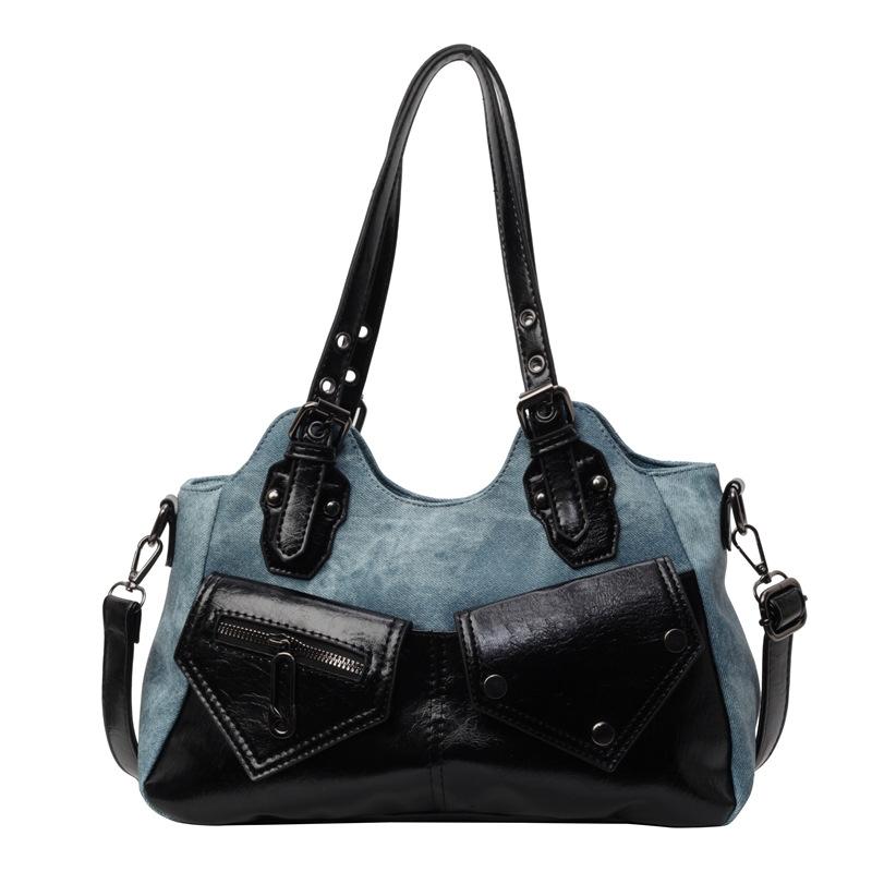 Large capacity shoulder bag, new crossbody bag, spliced women's bag, simple soft leather