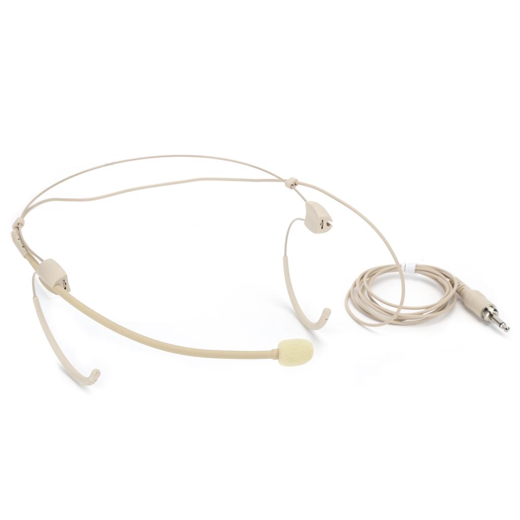 Beige 3.5mm Jack Male Screw Lock Binaural Hanging Microphone for Bodypack Transmitter