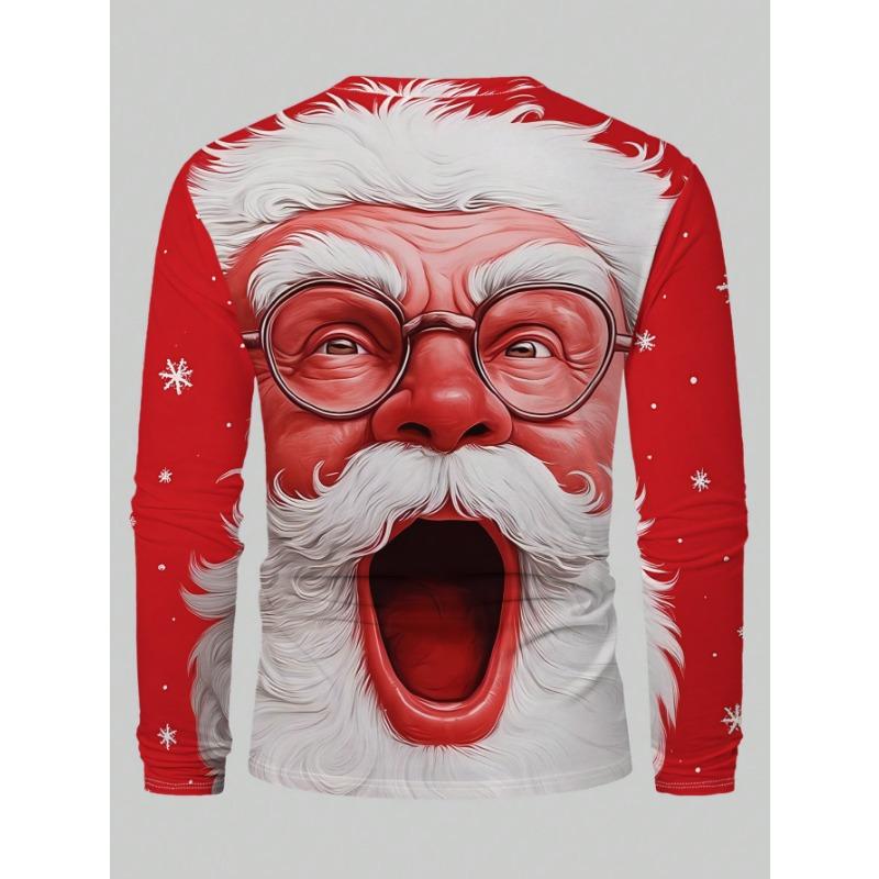 Men's casual long-sleeved T-shirt Santa Claus with white beard and white hair wearing glasses, versatile