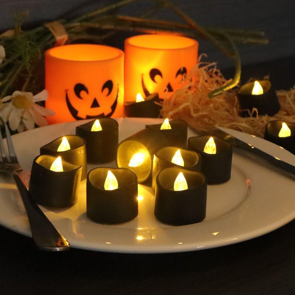 12Pcs Black Black Candle Light Plastic+LED Effect Flickering Candle  Home Decoration