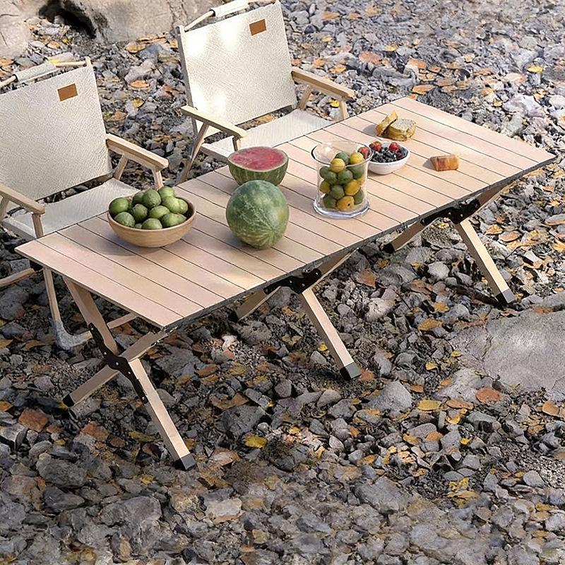 Portable Folding Roll-Up Camping Table - Easy Storage, Carbon Steel BBQ Stand.