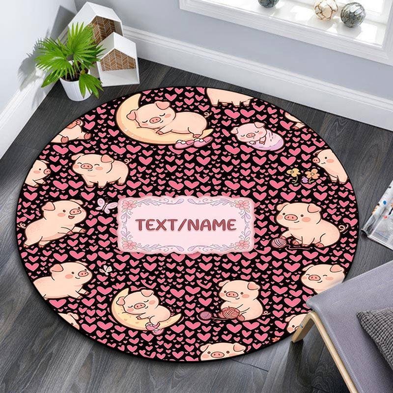 Custom Name,Kawaii Animal Pattern Art pattern round rug,Carpet Rug for Living Room Bedroom Playroom ,Non-slip Floor Mat,Holiday Gifts and Birthday Gif