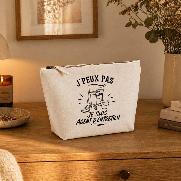 Trousse de toilette - PLANETEE - J’peux pas je suis Agent d’entretien - Beige - 100% coton - 3 L