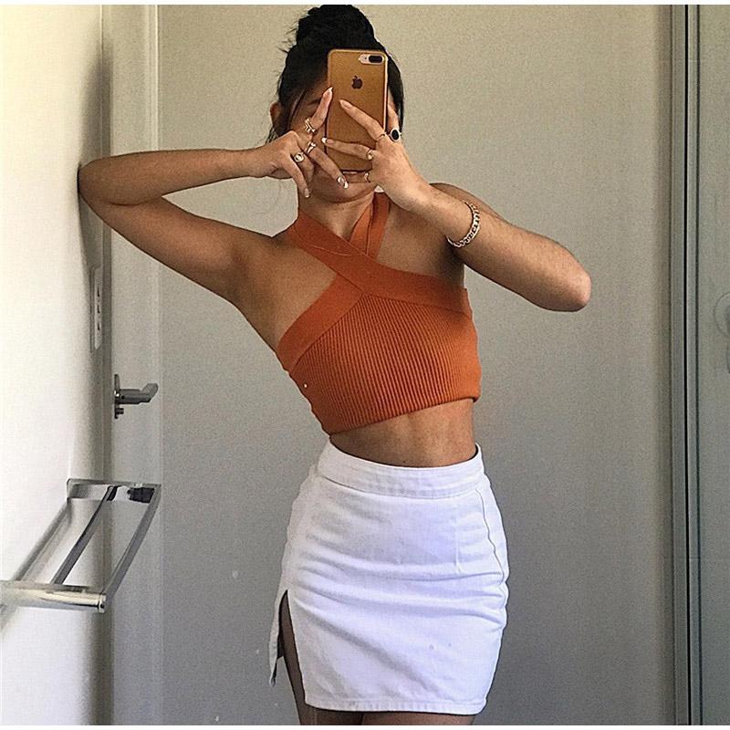 Cross Knitted Crop Top Women Sexy Off Shoulder Backless Street Vest 2023 Slim Spring Summer Fashion Tank Tops Vests
