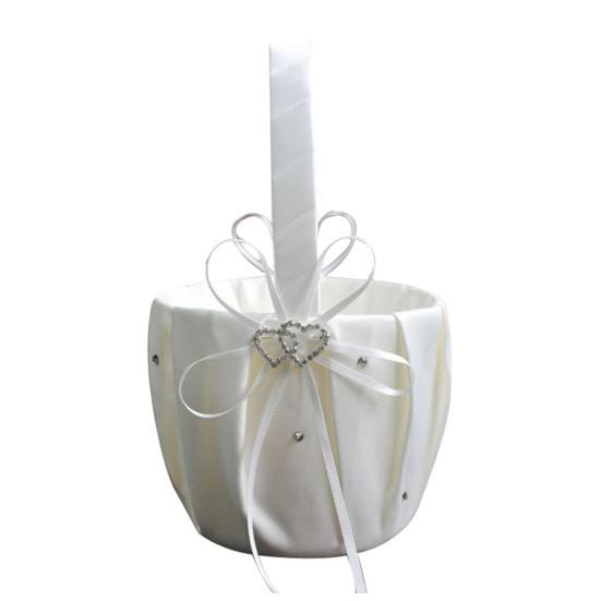 Double Heart Rhinestone Satin Ribbons Bowknot Wedding Flower Basket Home Decor
