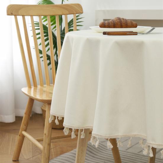 Decorative Tablecloth Solid Color Stain Resistant Washable Easy Care Dining Table Mat Round Tablecloth Ornament