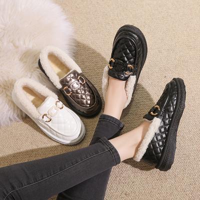 Winter Velvet Non-slip Shoes Women's Flat Bottom One Pedal Fashion Warm Soft Sole Pregnant Women's Snow Boots Cotton Shoes