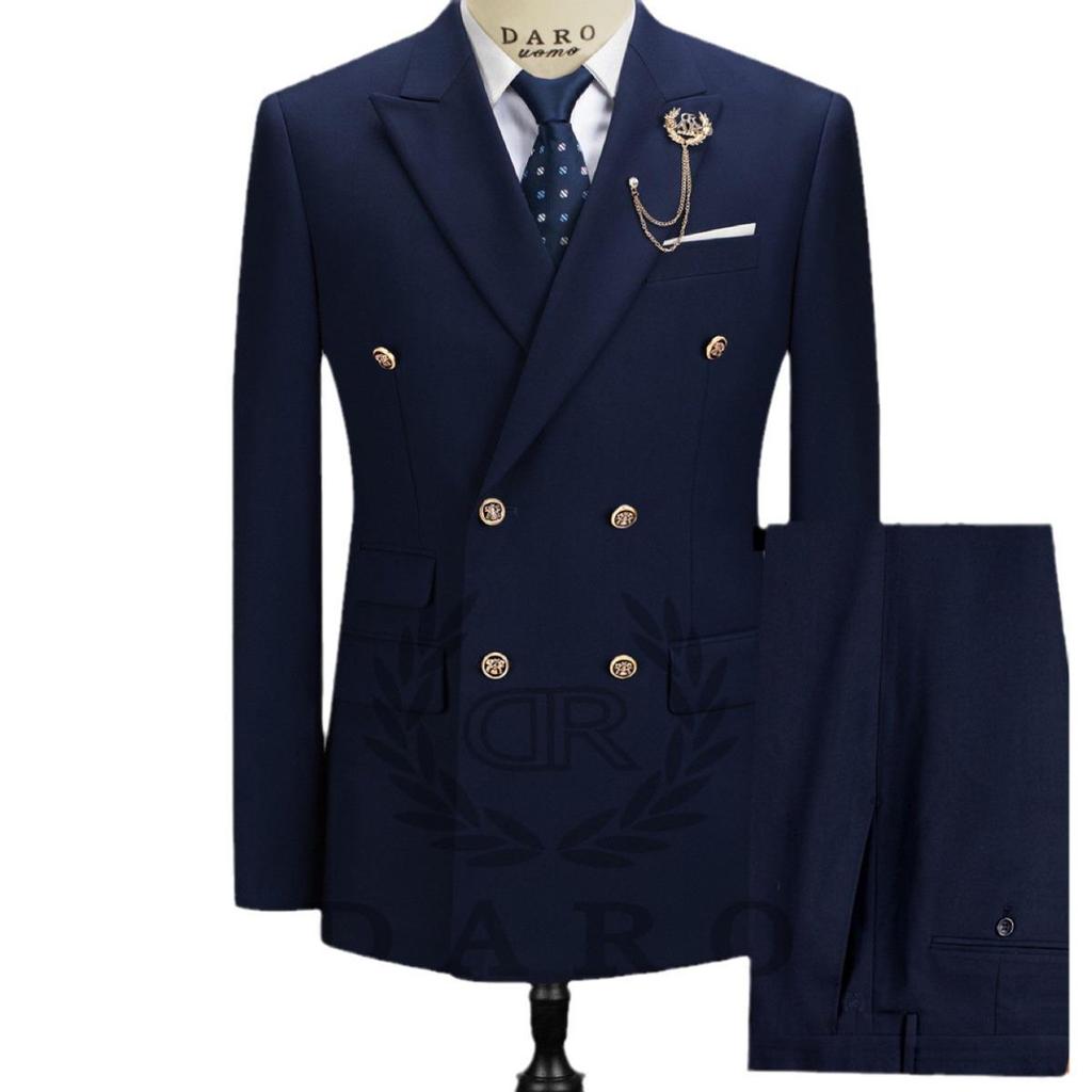 Men's Large Double-Breasted Wedding Suit & Groomsmen Two-Piece Set