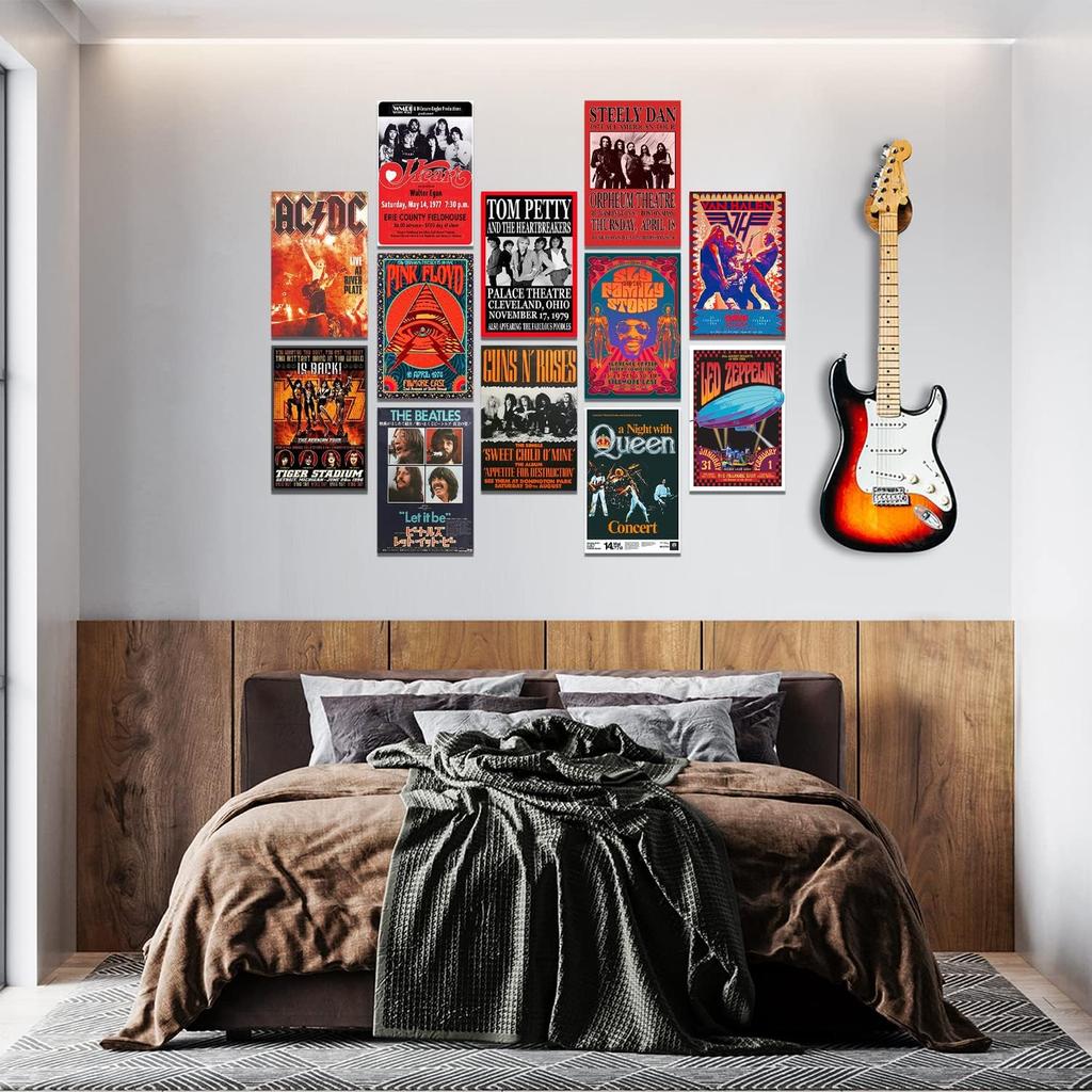 Woonkit Vintage Rock Band Posters for Room Aesthetic, 70s 80s 90s Retro Music Room Wall Bedroom Decor Art, Vintage Rock Concert Poster Wall Collage,