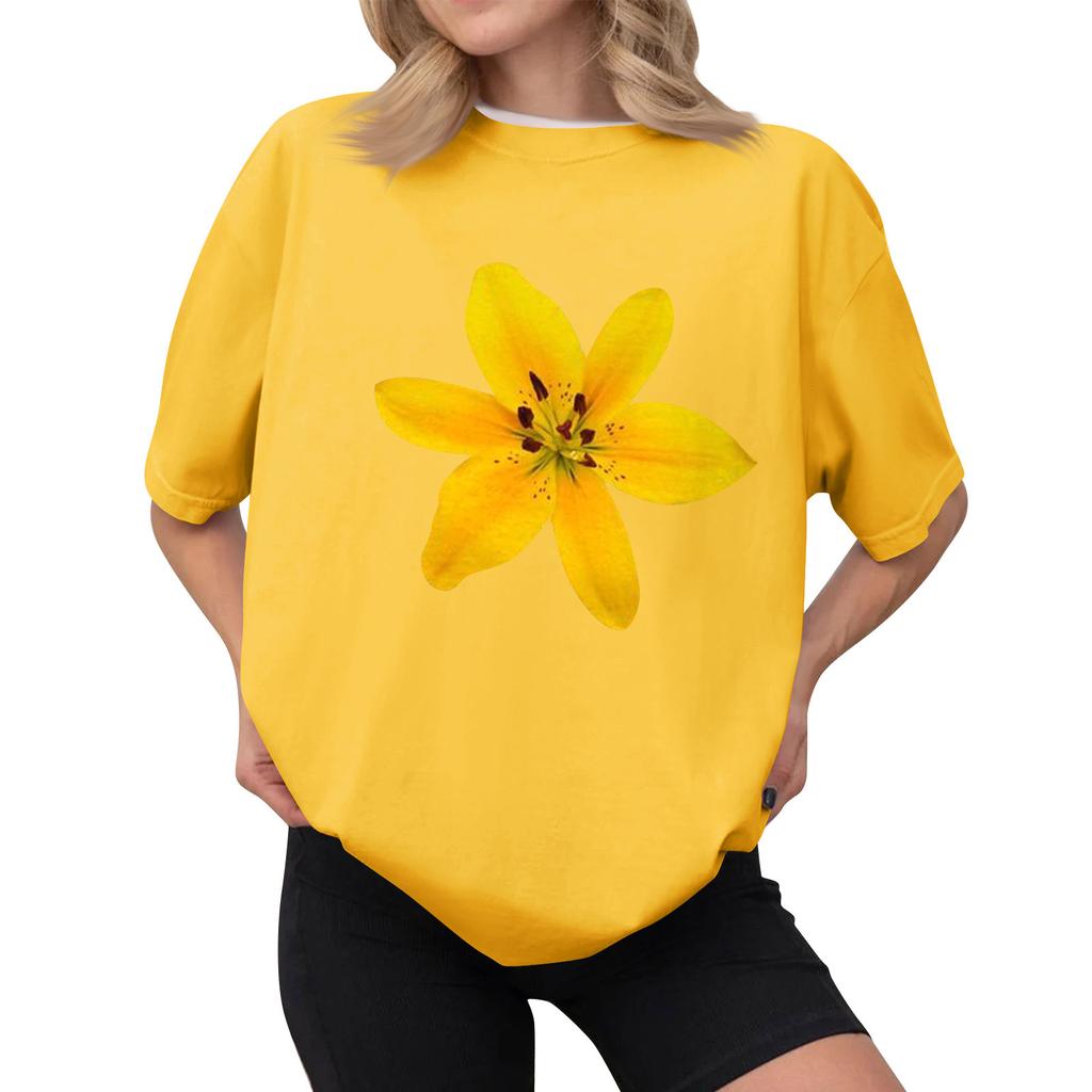 Women's Casual Printed T-Shirt Round Neck Pullover Short Sleeve Top