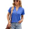 Loose V-neck Short-Sleeve T-shirt European and American Solid V-neck Button Loose Short sleeve T-shirt