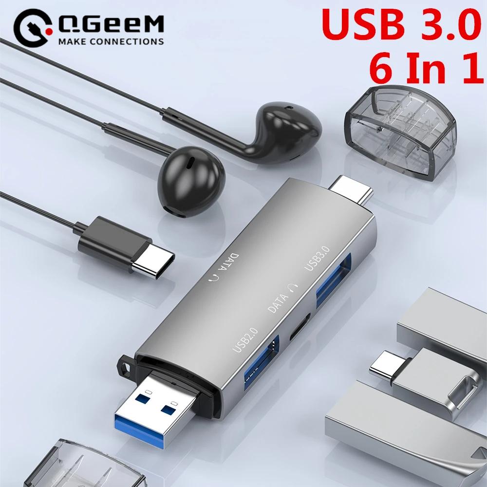 6 in 1 Card Reader Adapter USB 3.0 Type C To SD TF Memory Card Reader HUB For iPhone 16 15 Samsung PC Laptop Converter