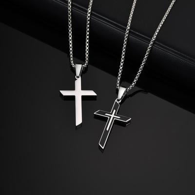 Trendy Cross Necklace for Men Boys,Stainless Steel Pendant Necklace,Anniversary Father's Day Gifts
