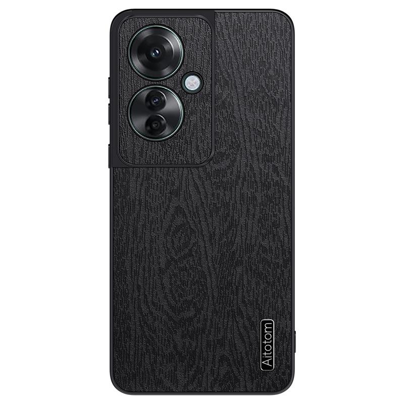 For Oppo Reno11 F 5G Case Wood Texture Leather+PC+TPU Hybrid Slim Phone Cover