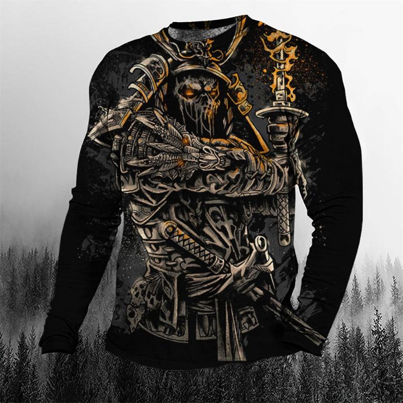 Super Cool Vintage Japanese Samurai Men's T-shirt O-Neck Cotton Men's Clothing Oversized Casual Long Sleeve Tops 3D Printed