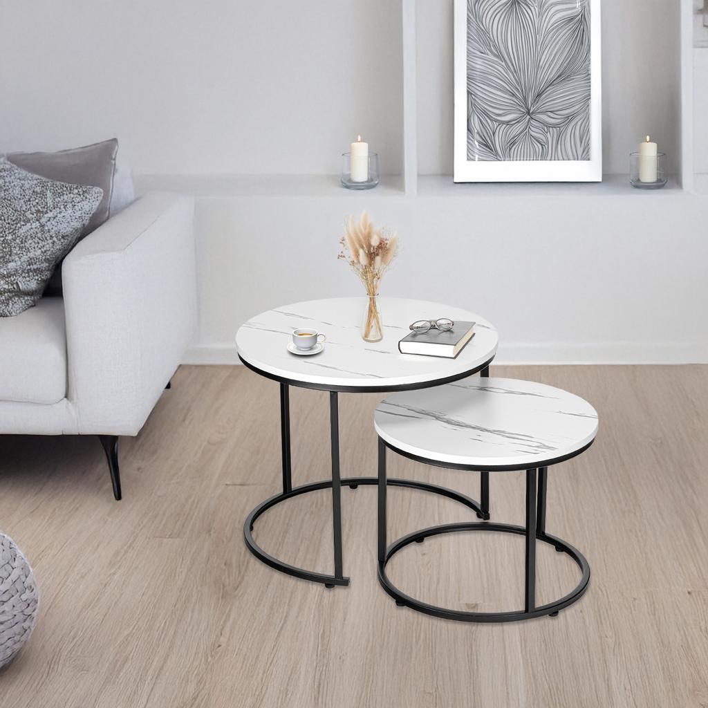 Zestaw Dwóch Stolików Loft Galen Small Biały Marmur