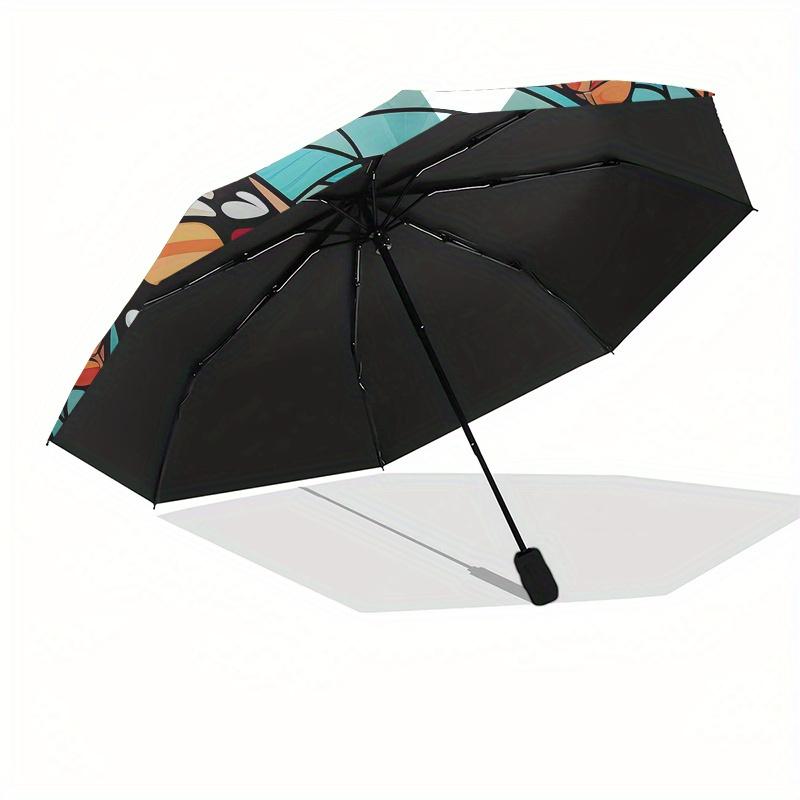 Stained Butterfly Wall Art DecorUmbrella, Portable 3-Fold Compact Umbrella for Men & Women Gift