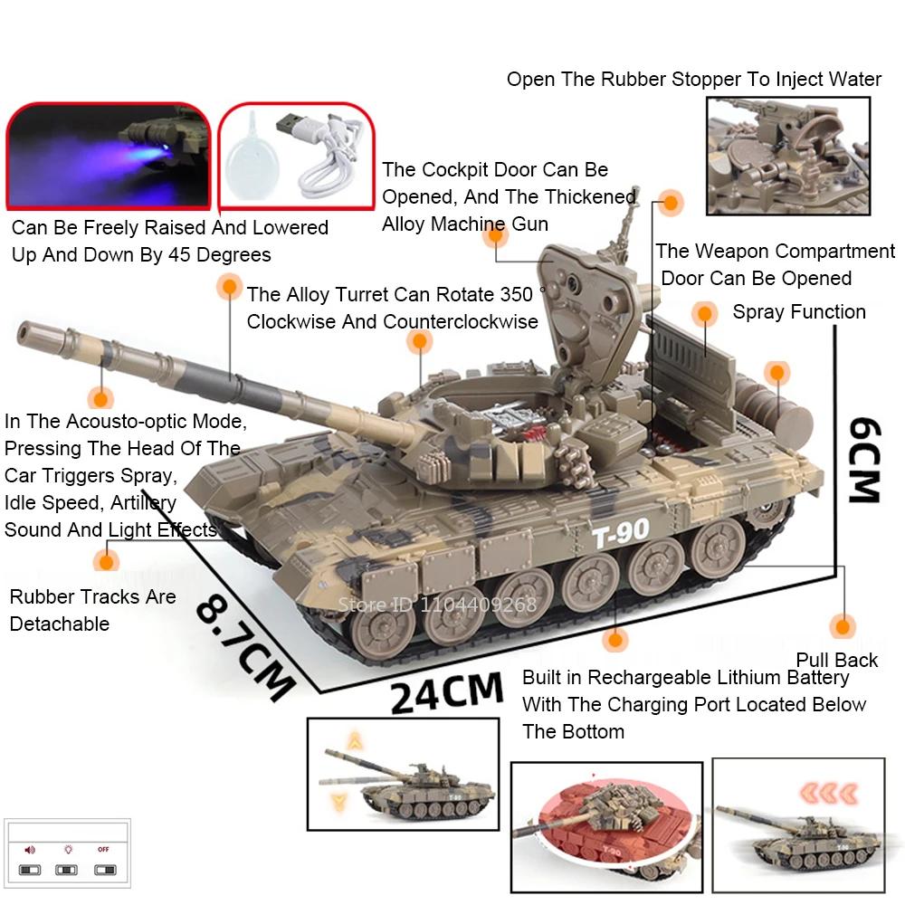 1:32 Leopard2 T-90 M4 Main Battle Tank Tiger Heavy Tanks Model Toy Car Sound Light Spray Military Vehicle Models for Boys Kids