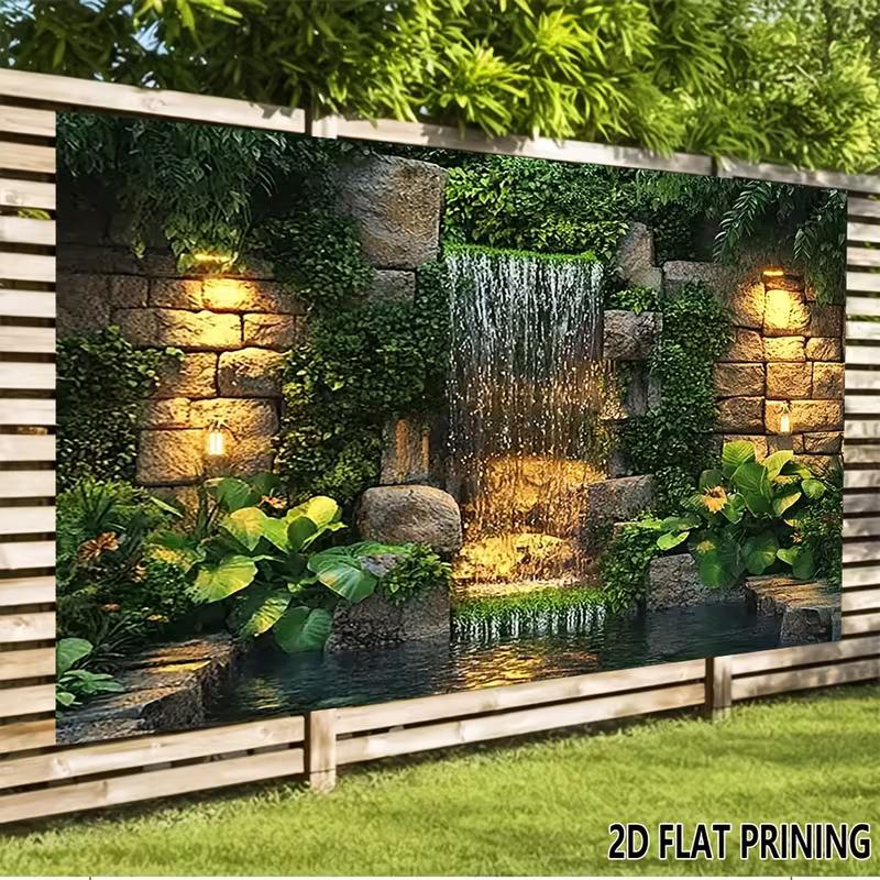 2D Lush Green Waterfall with Stone Wall Background for Photoshoot