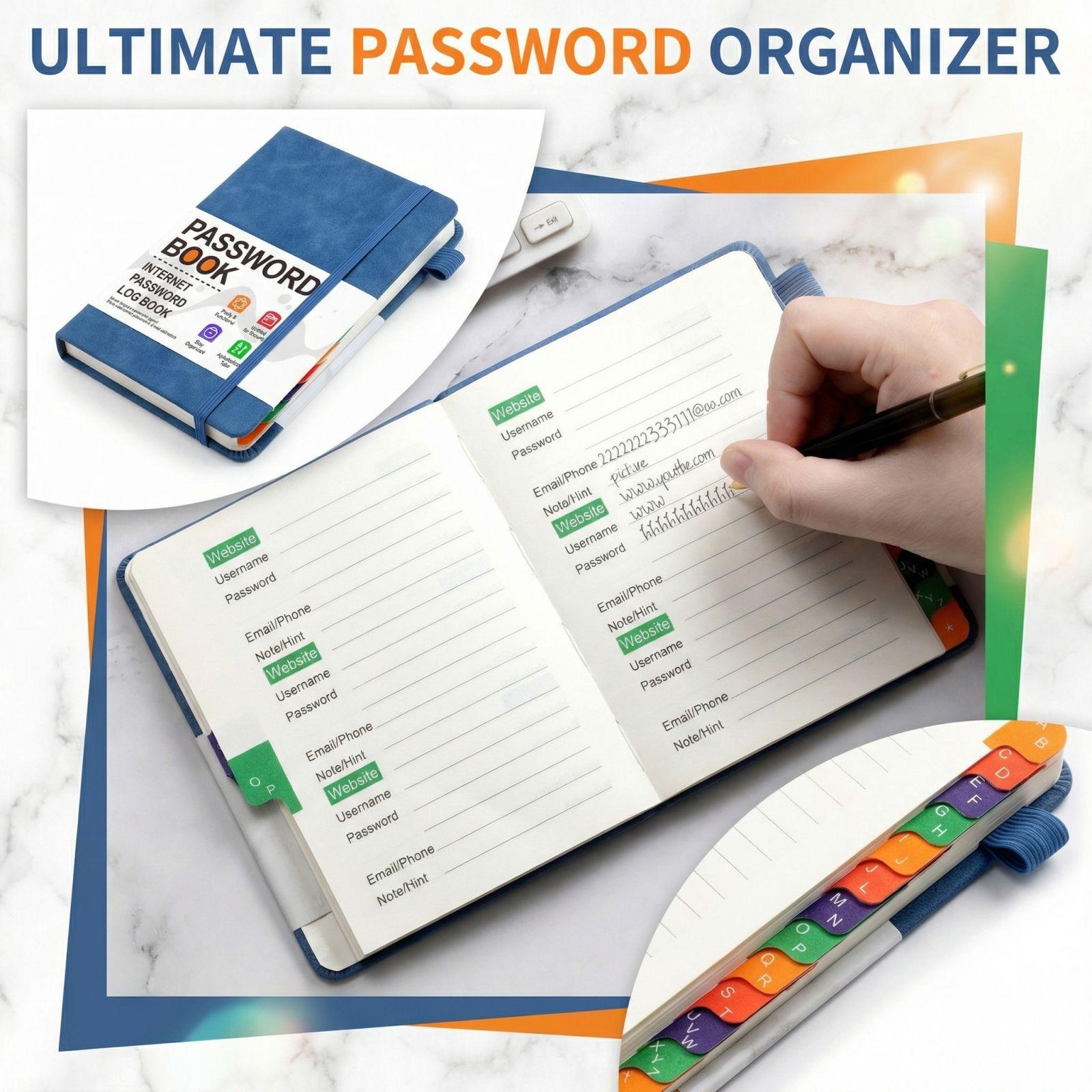 

Блокнот для паролей B6 с ремешком и закладками-разделителями Адреса сайтов Телефонный журнал one size