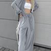 Elegant Velvet Long Pants Sets Women Laple Zipper Long Sleeve Coat Lace Up Wide Leg Pant Female Sets Autumn Lady Outfits