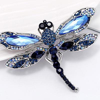 Broches de Libélula Vintage de Cristal Azul para Mujer Broches de Insectos de Moda de Alta Calidad Accesorios para Abrigos Joyería de Animales Regalos.