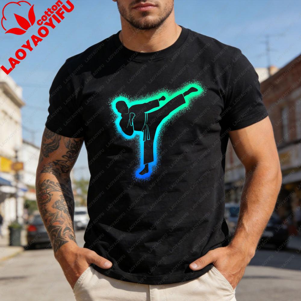 Men TShirt Karate Kick Design Summer Casual Short Sleeve Cotton Fashion Top for Men Streetwear Gift Idea Sporty Style