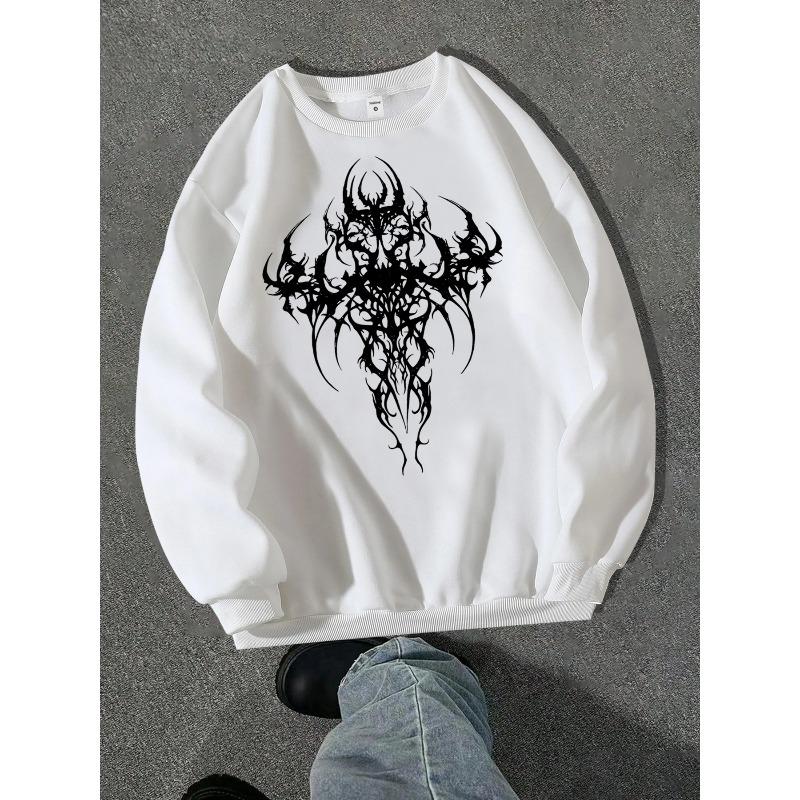 Men's Original Gothic Dark Style Anime Character Print Sweatshirt, Fashion Street Pullover for Casual Occasions - New Autumn Collection