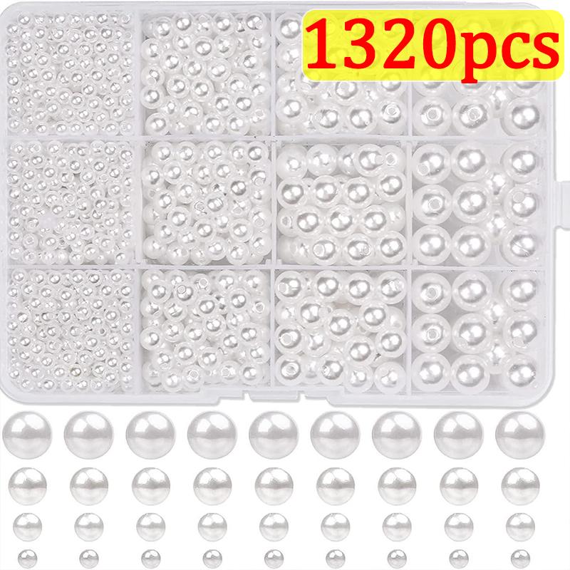 1320pcs/Box ABS Imitation Pearls Bead with Hole Loose Pearl Beads for Jewelry DIY Making Bracelet Necklace Earring Accessories