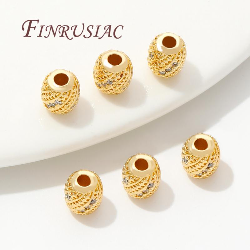 2-8Pcs/Lot 18K Gold Plated Oval Beads Brass with Zircon Spacer Bead For Jewelry,Separators For Bead,DIY Bracelets Accessories