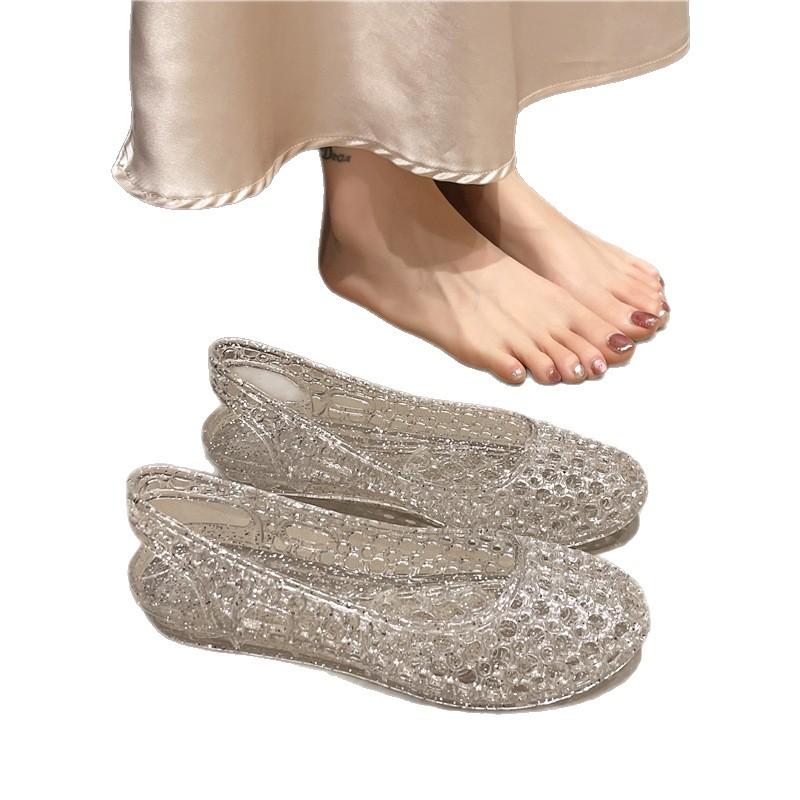 Jelly Women's Summer Hollow Sandals Fashion Outer Wear Bag Head Sandals Women's Flat Bottom Bag Head PVC Sandals