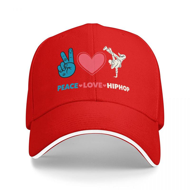 

PEACE LOVE HIPHOP Baseball Cap with Peace Sign Heart and Breakdance Design for Urban Streetwear Fashion StateUnisext Accessories Adjustable