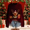 Women's Fashion Christmas Print Pullover Long-Sleeve  Neck Knit Sweater Top