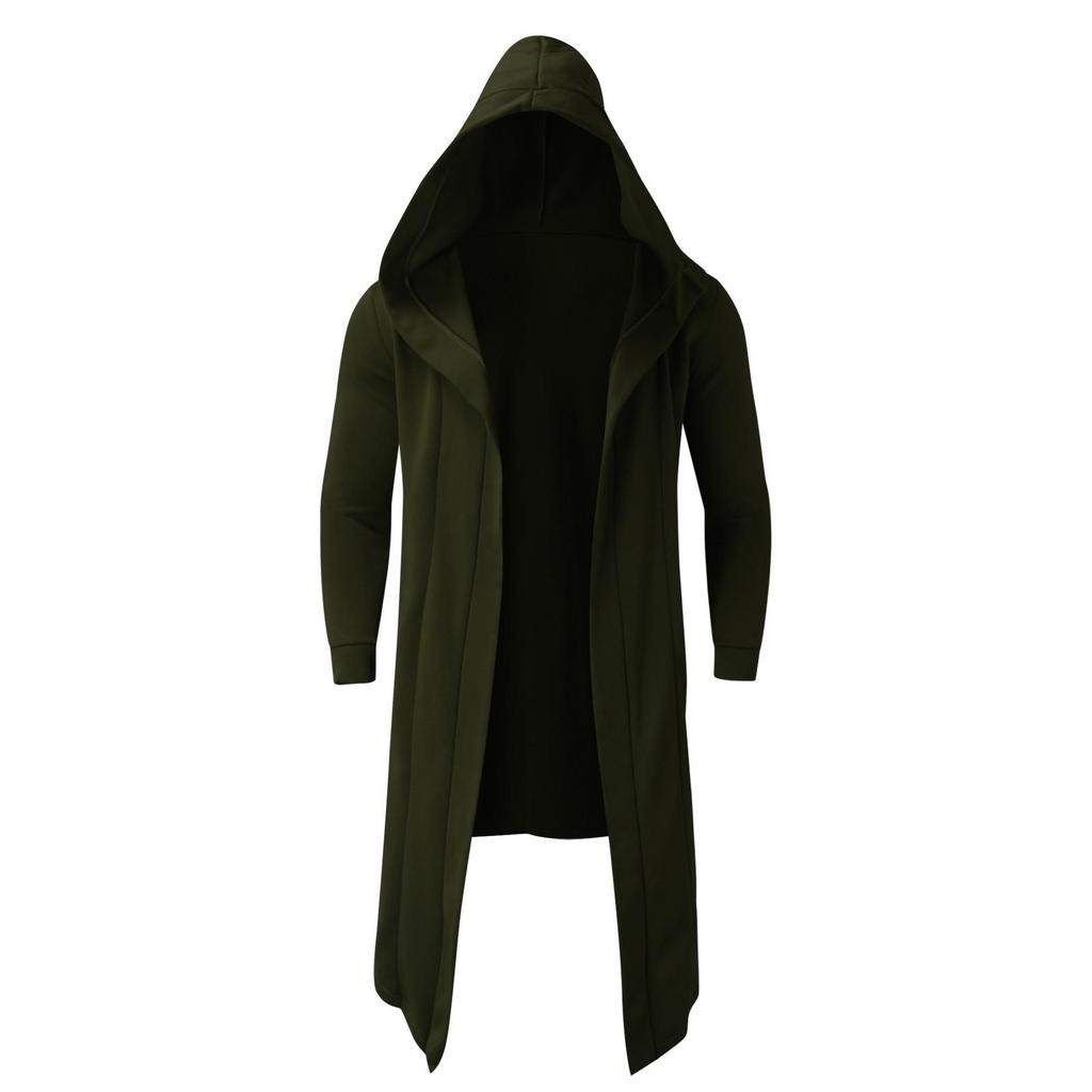 Autumn Men's Casual Long Solid Color Hooded Cardigan Coat