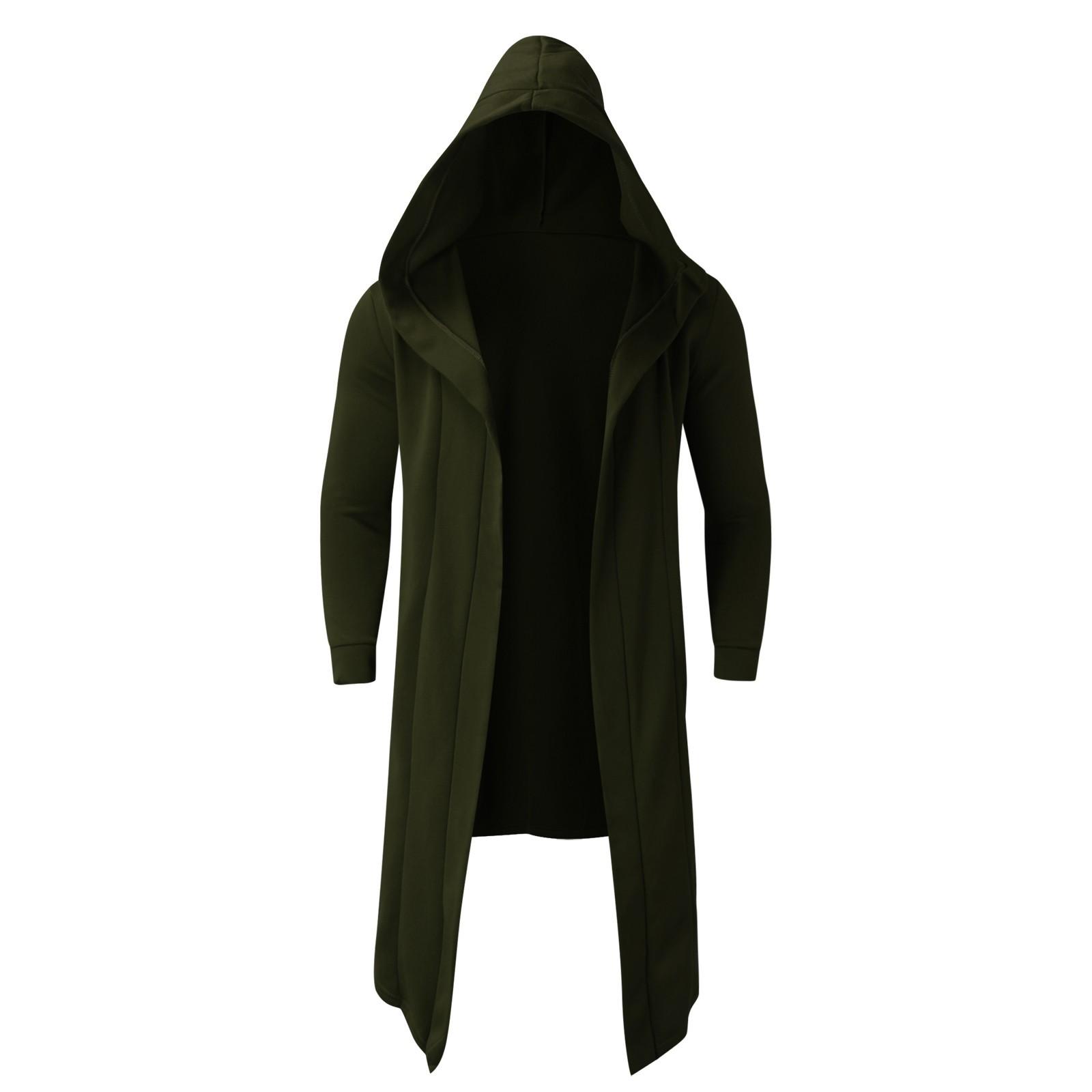 

Autumn and Winter Solid Color Fleece Sweater Cardigan Men s Thick Coat Foreign Trade Men s Hooded Long Coat XXL зелений
