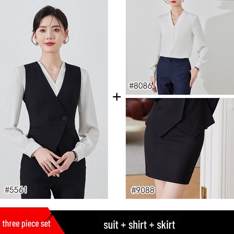 Women's 2024 Black Professional Sleeveless Vest & Pants Set for Hotel Manager