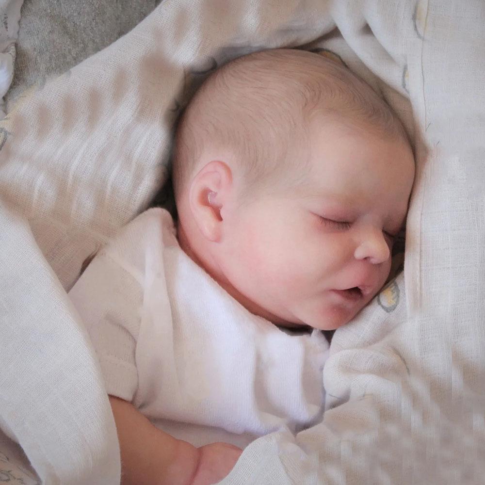 BZDOLL 18 Zoll Reborn Schlafendes Baby Puppe Voll Weicher Vinylkörper Badespielzeug Mädchen Kind 45cm Neugeborenes Bebe mit 3D-bemalter Haut und Sichtbaren Adern Spielzeug Kann Gewaschen Werden
