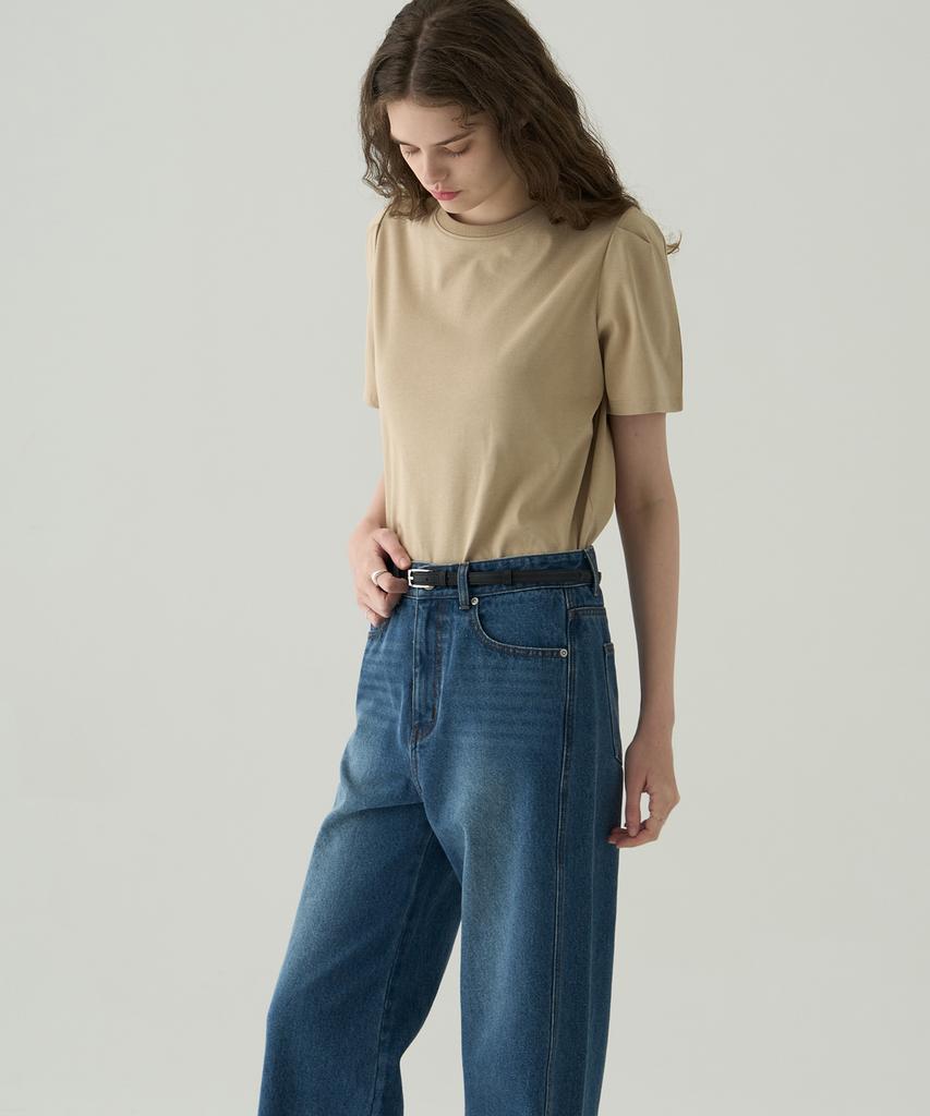 Deuloupisumeon Puff Sleeve Supima Cotton Short Sleeve T-Shirt [Beige]