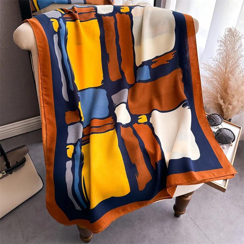 

Autumn Winter Soft Scarf Fashion Striped Cotton Linen Women Scarves Warm Pashmina Neckerchief Bufandas Shawl Bandana Large Wrap 178X66CM