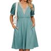 Städtisches Stilkleid mit Taschen und V-Ausschnitt für den Frühling, Freizeitkleidung
