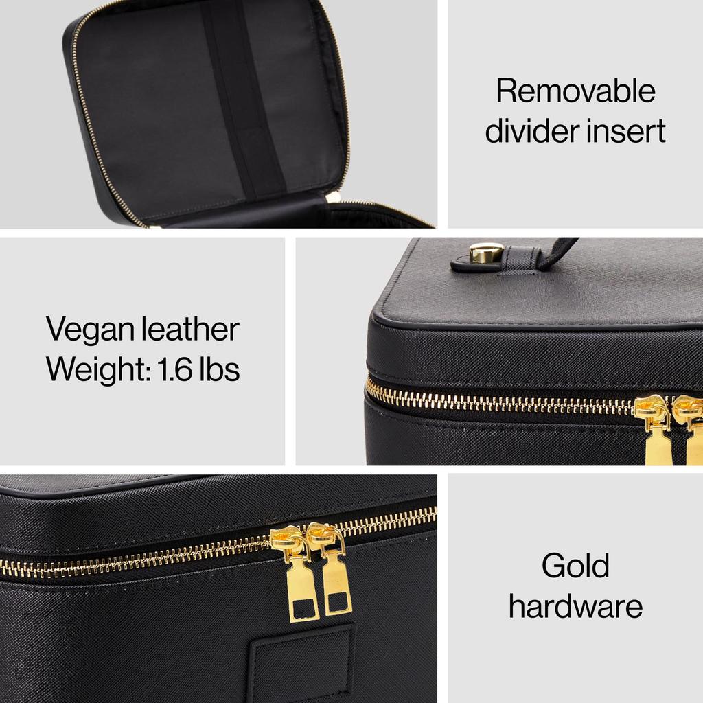Tragbare Kosmetiktasche aus Cross-Grain-Leder mit goldener Hardware - Reise-Organizer für Make-up und Hautpflege