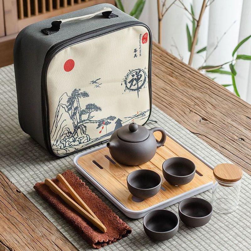 Original Purple Clay Small Tea Set: Ceramic Teapot, Lid Bowl, and Tea Cups for Office or Home Gongfu Brewing.
