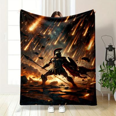 Spartan Warrior Meteor Shower Rug Bedroom Blanket for Livingroom Couch Lunch Break Soft Throw for Friend's Festival Gift