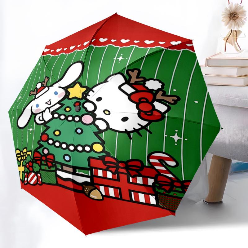 1pc Hello Kitty & My Melody Christmas Holiday Gift Set with Automatic Open/Closed Umbrella, Portable Three-Fold Design, 8-Bone Iron Frame Outdoor Umbr