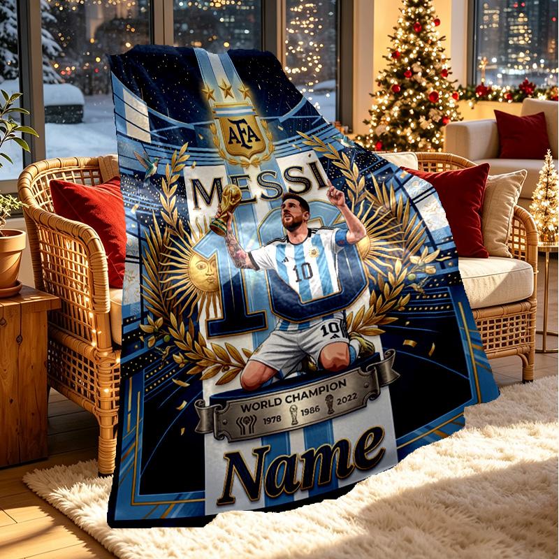 Couverture Personnalisée avec Nom, Impression Leo Messi, Décoration Intérieure, Chambre à Coucher, Canapé, Camping, Canapé, Cadeaux pour Anniversaire Noël