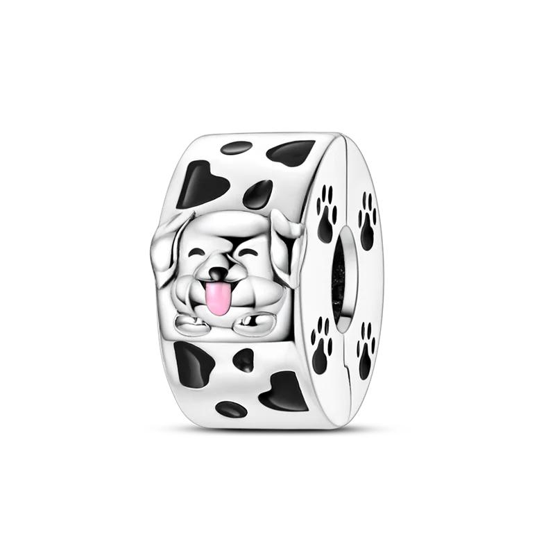 Lucky Clover Charms Bead Original Copper Inlaid Pink Zirconium Cute Pets Pendants Fit Bracelet Jewelry Lover Gift