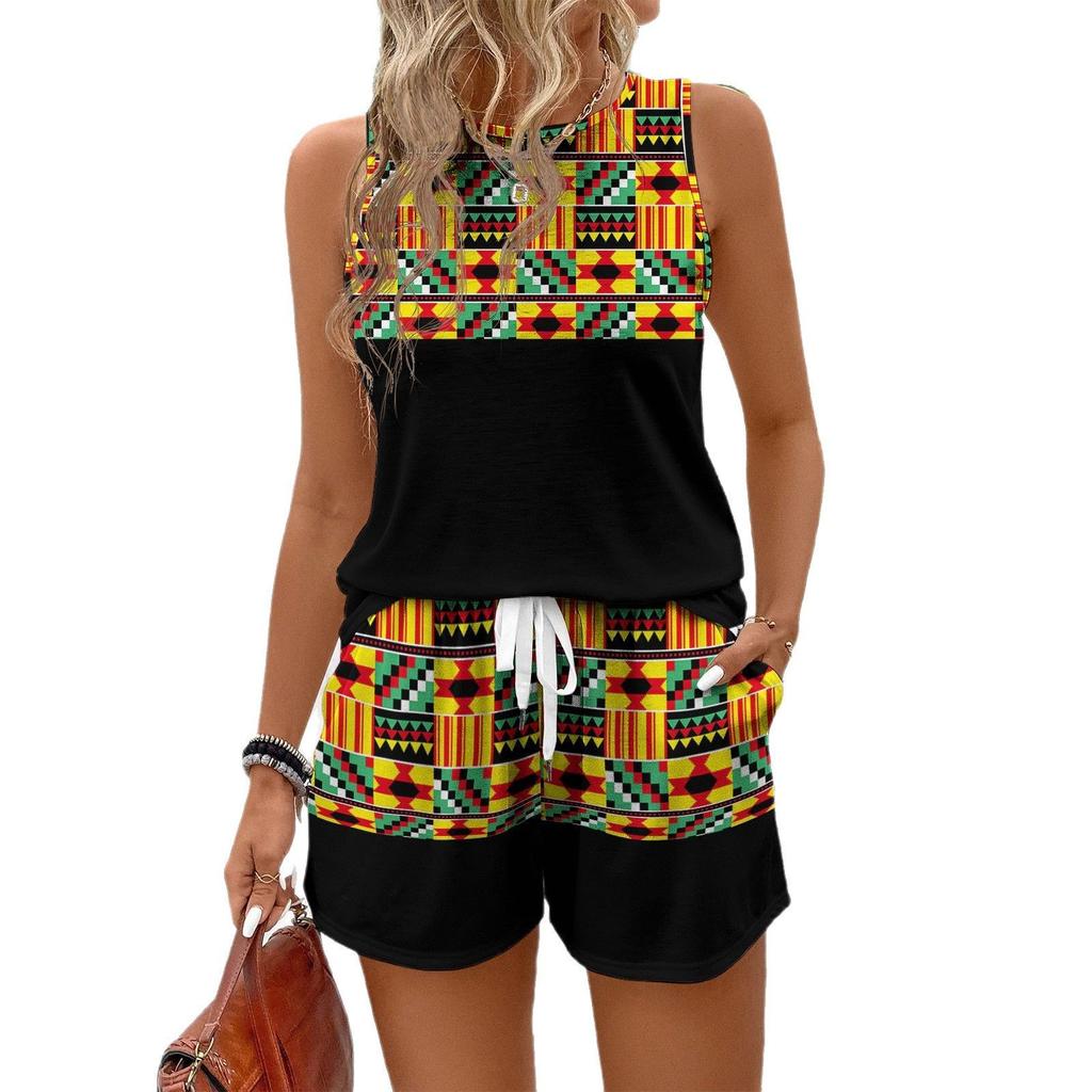 European and American Halloween sleeveless vest shorts set summer casual loungewear fashionable simple women's suit