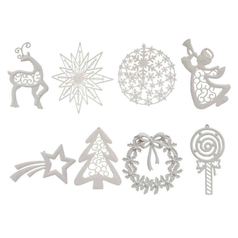 8 Stück gemischte glitzernde Anhänger Funkelnde Gold-/Silber-Weihnachtsdekoration Stilvolle Festliche Saison Heimdekoration