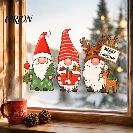 Gnome Wall Stickers Christmas Static Window Sticker, PVC Waterproof Clings, Cartoon Glass Dwarf Art Decals, Cute Faceless for Home Store Holiday Party